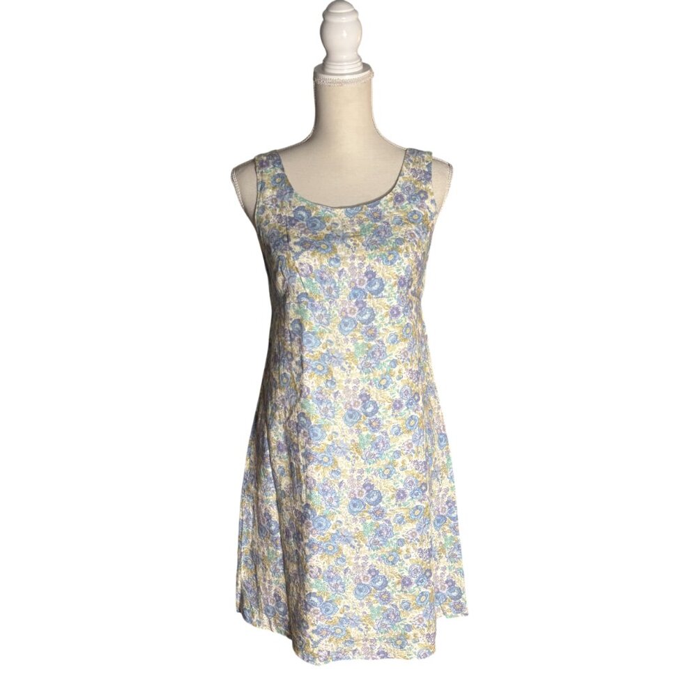 vintage Laura Ashley floral tank dress size US 8 6 blue purple white 90s linen